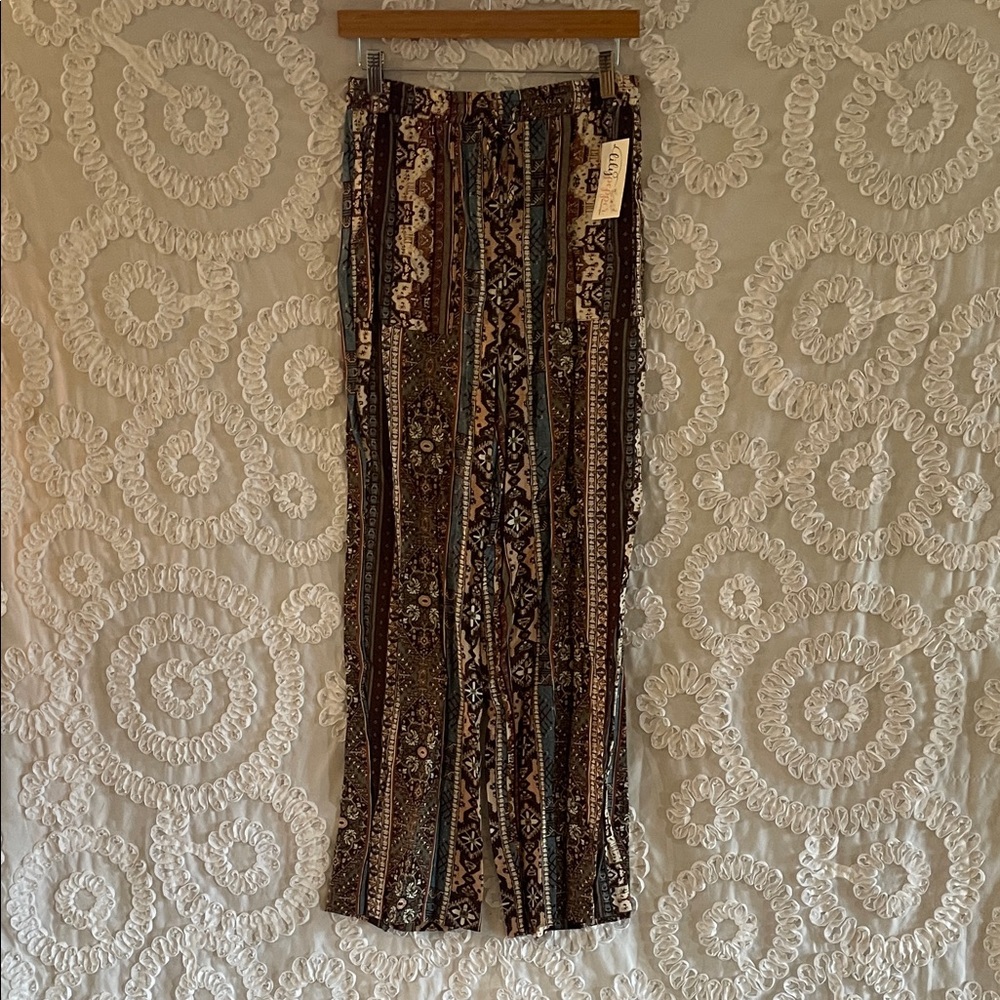 Kylie Paige Fall Bohemian Patterned Pants Pockets Elastic tie waist